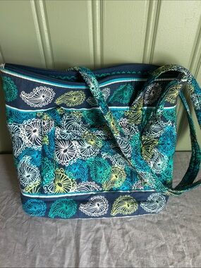 Quilted Teal & Navy Patterned Tote Bag - Women's Everyday Shoulder Bag